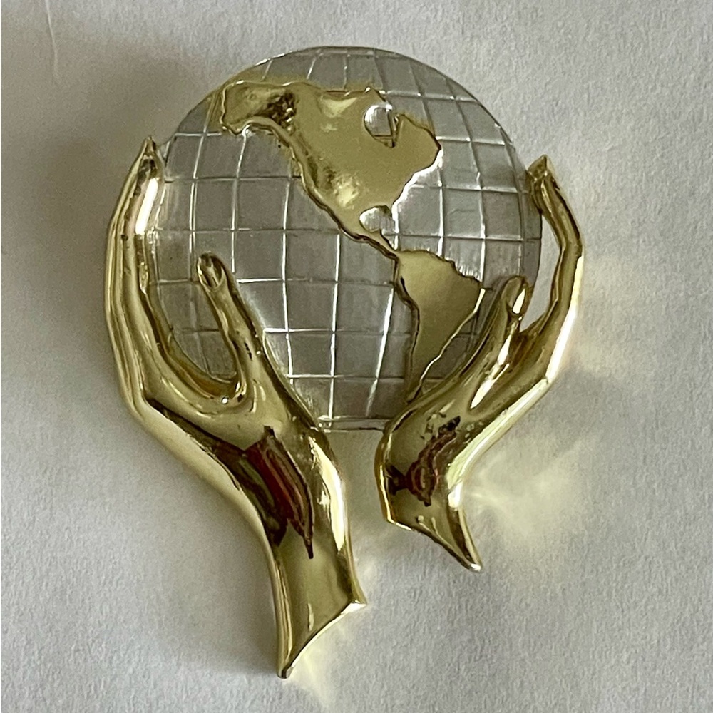 Vintage World In Hands Two-Tone Metal Brooch Pin